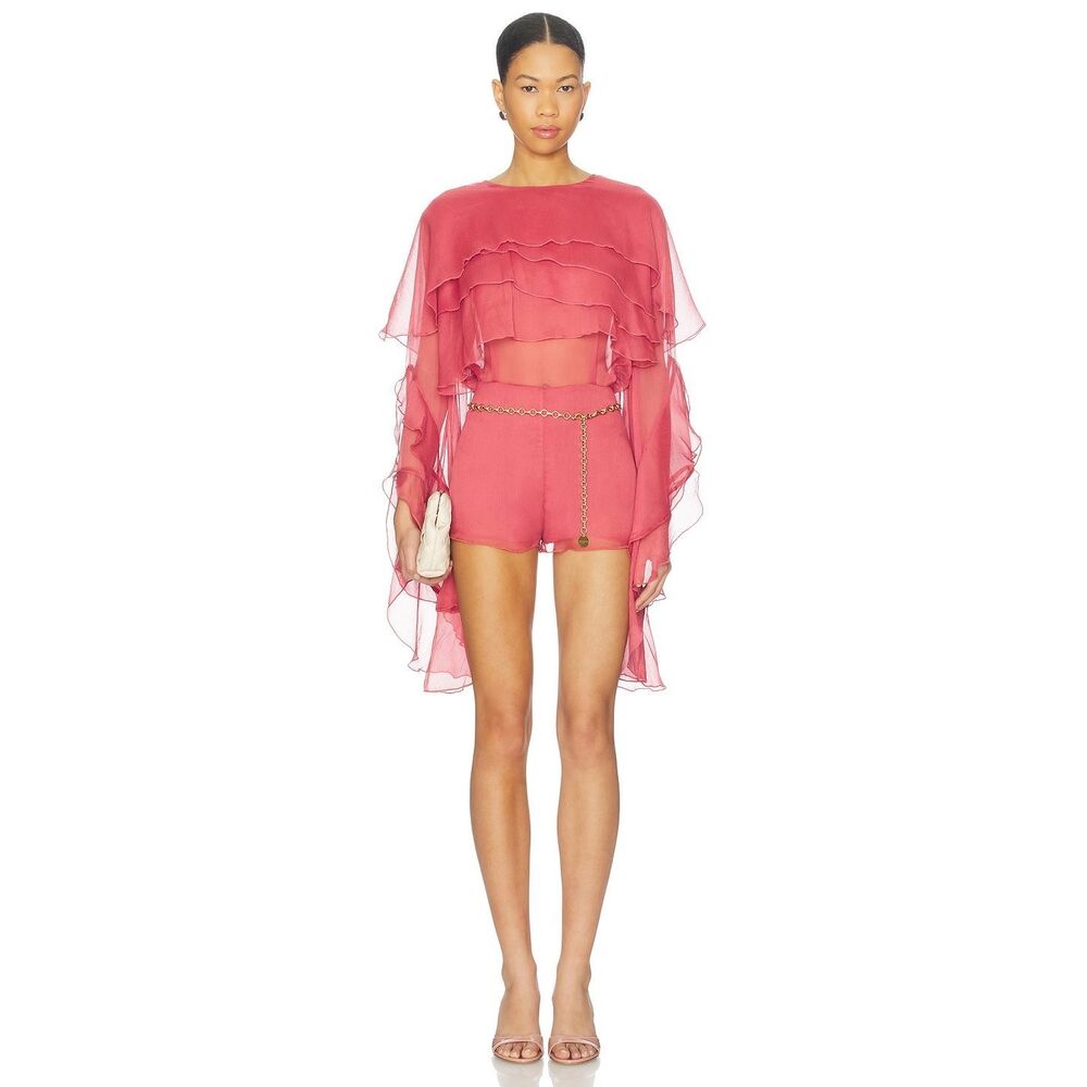 Bardot Rose Pink Ruffled Romper Jumpsuit